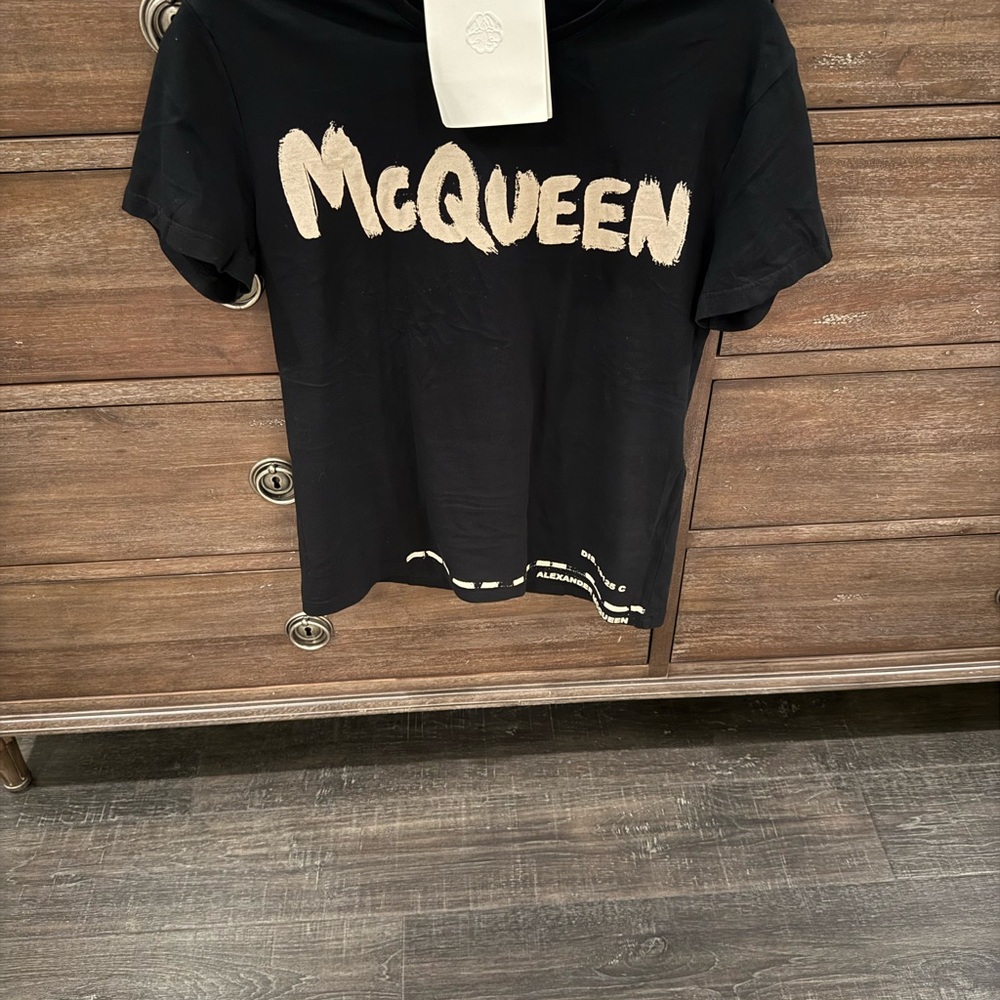 Alexander McQueen Black and Cream Short Sleeve Tee
